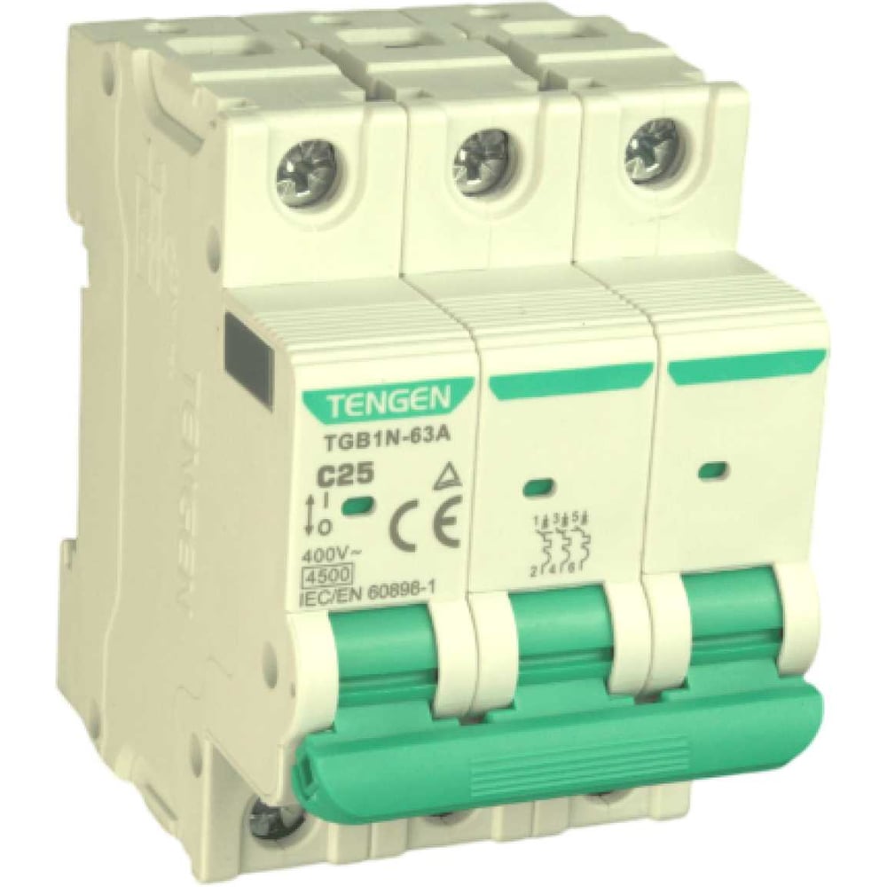 Изображение товара Автоматический выключатель миниатюрный TENGEN TGB1N-63A-3PC25 модульный выключатель 3P 25A C 4,5kA 3х модуль УТ-00026916