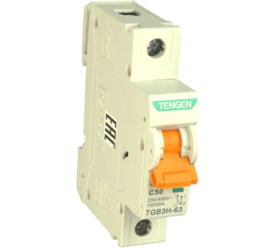 Изображение товара Автоматический выключатель миниатюрный TENGEN TGB3H-63-1PC50 модульный выключатель 1P 50A C 10kA 1х модуль УТ-00027083