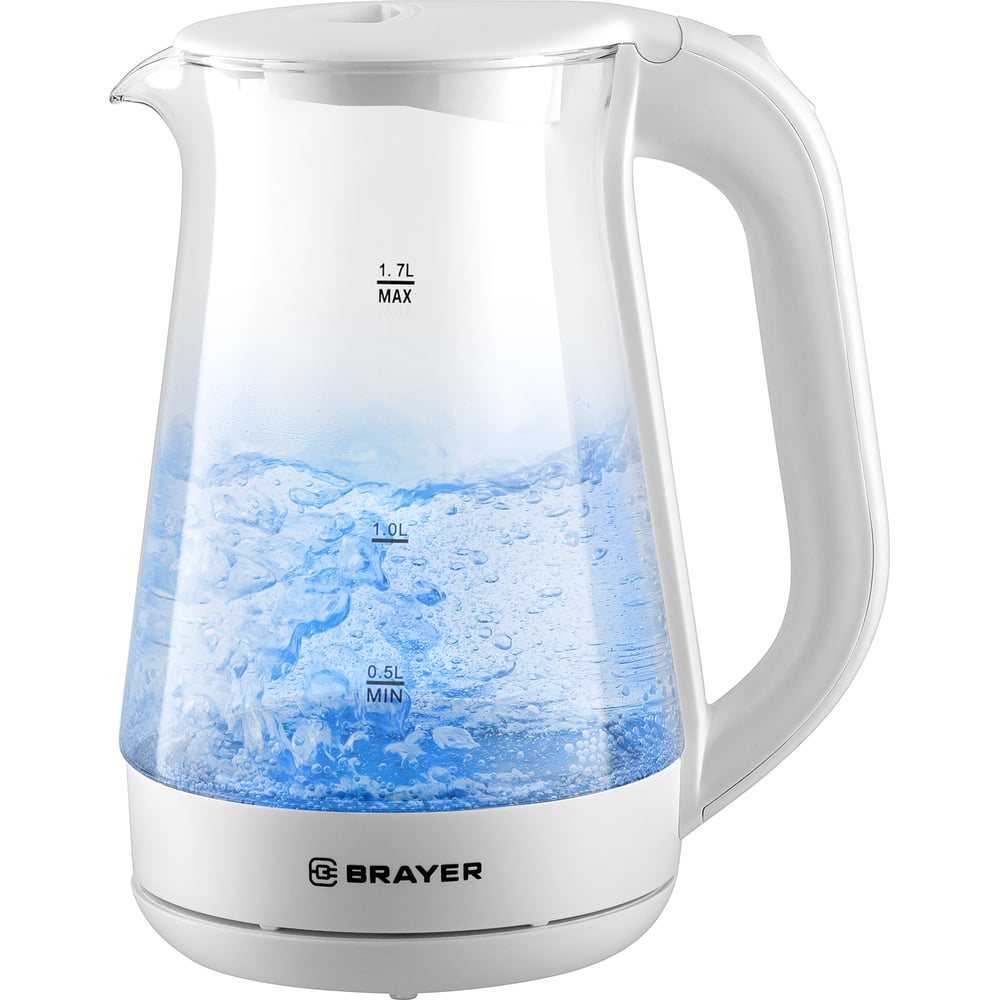 Изображение товара Чайник электрический BRAYER 6112BR-WH 2200 Вт, 1,7 л, стеклян.корп, автоотключ BR6112WH