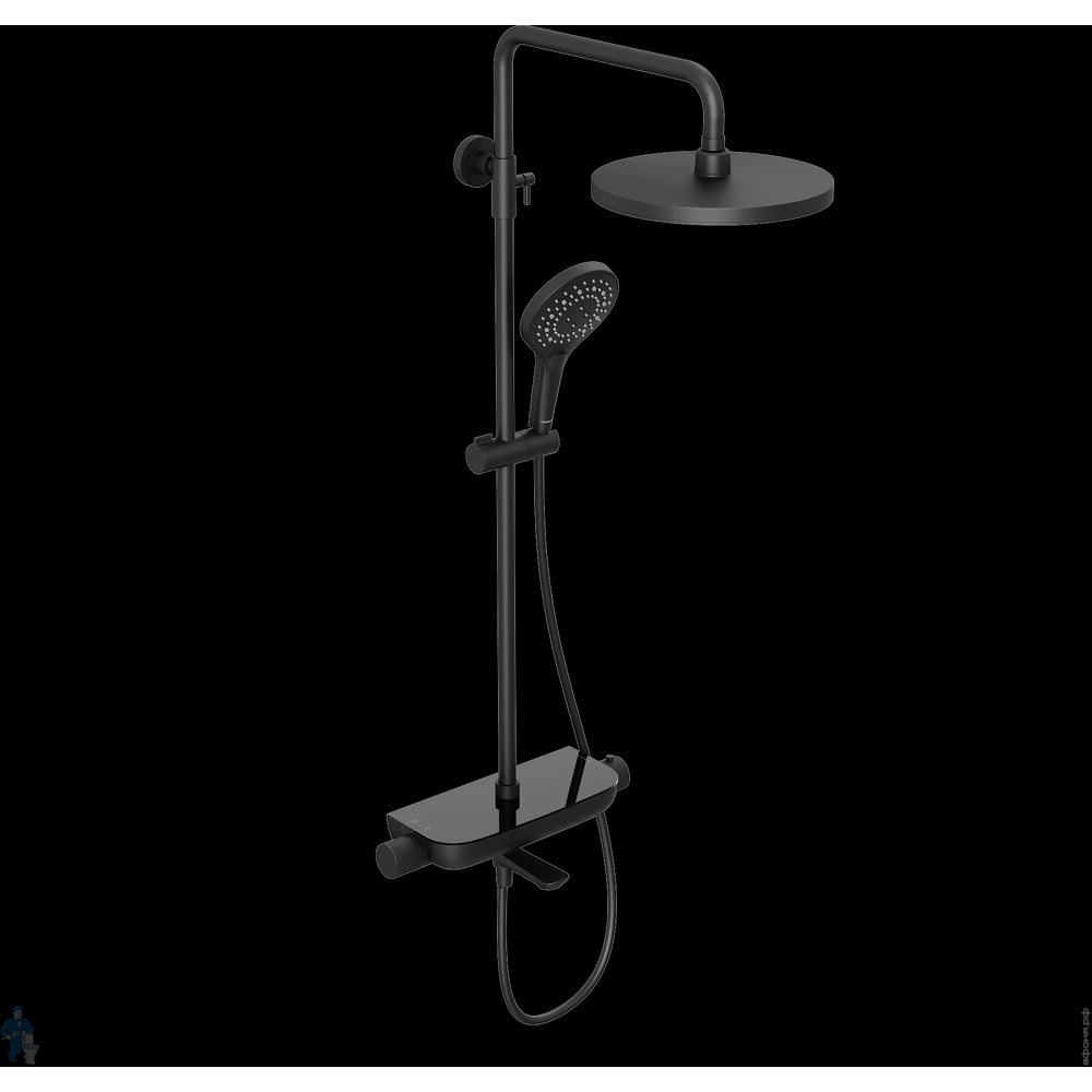Изображение товара Душевая система Abelsberg Lineara с термостатом и полкой (вулканический черный)