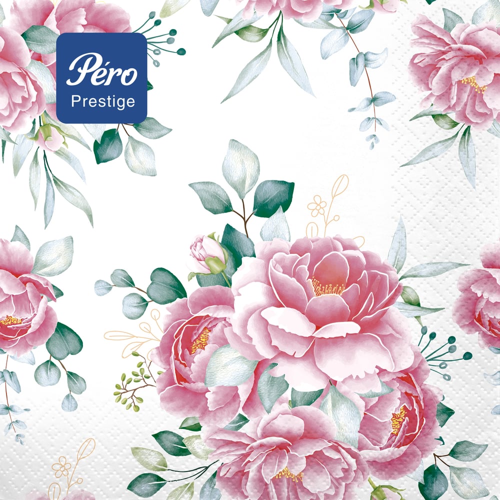 Изображение товара Салфетки бумажные сервировочные Pero Prestige Розовый букет, трехслойные, 20 шт 281997