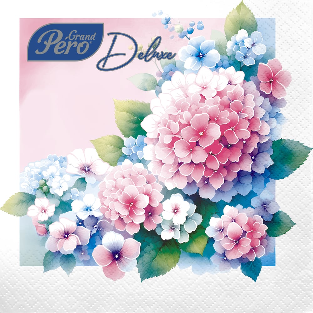 Изображение товара Салфетки бумажные сервировочные GrandPero Deluxe Гортензия, трехслойные, 20 шт 281996