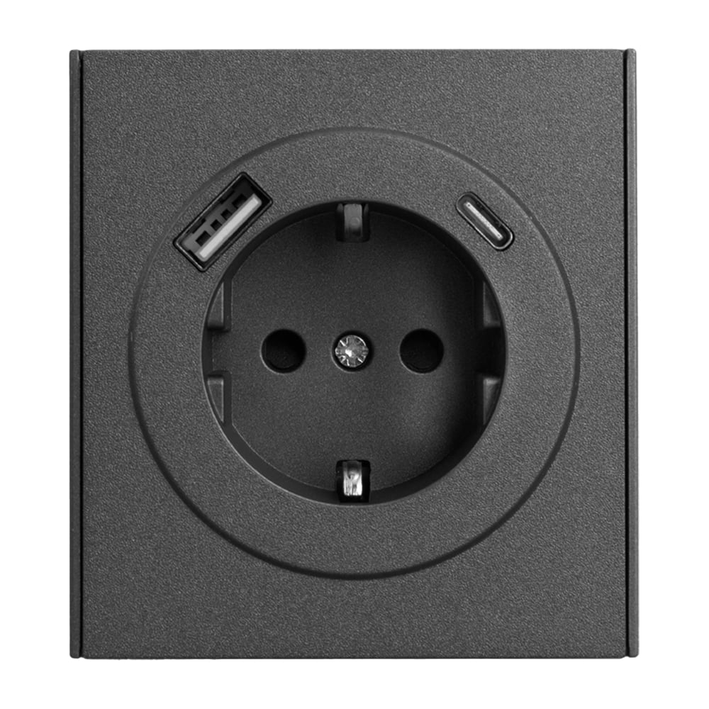 Изображение товара Краны STRONG KR-78-0704-6 Механизм розетки с USB+Type-C графит