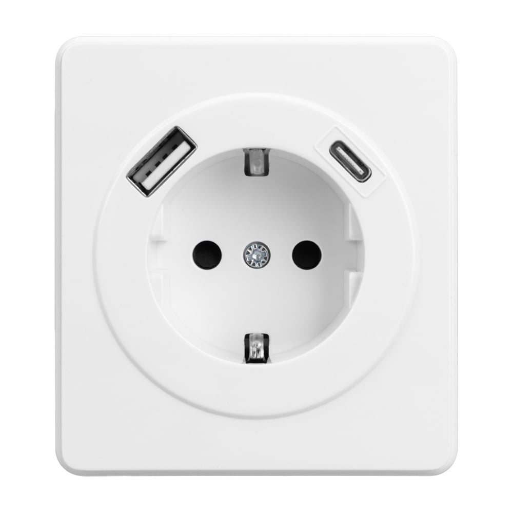 Изображение товара Механизм розетки KRANZ ROUND 1-м с/з, с защитными шторками 16А USB A+C 5В/3А перламутр KR-78-0704-1