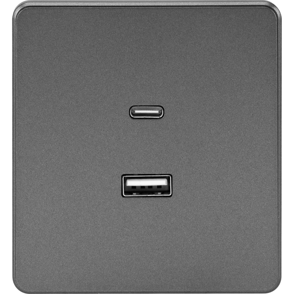 Изображение товара Механизм розетки KRANZ ROUND USB-A+Type-C 3А с функцией быстрой зарядки титан KR-78-0734-2