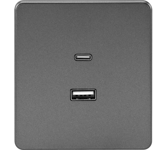 Изображение товара Механизм розетки KRANZ ROUND USB-A+Type-C 3А с функцией быстрой зарядки титан KR-78-0734-2
