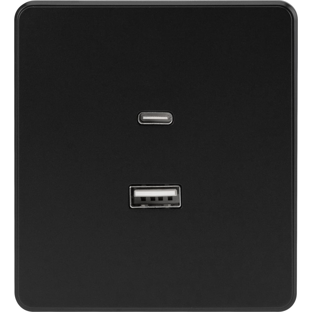 Изображение товара Механизм розетки KRANZ ROUND USB-A+Type-C 3А с функцией быстрой зарядки оникс KR-78-0734-3