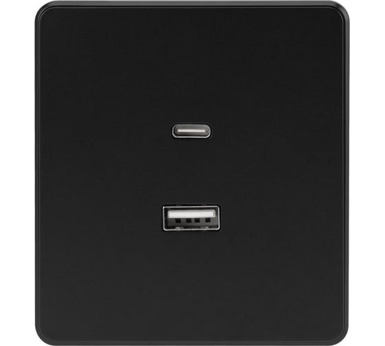 Изображение товара Механизм розетки KRANZ ROUND USB-A+Type-C 3А с функцией быстрой зарядки оникс KR-78-0734-3