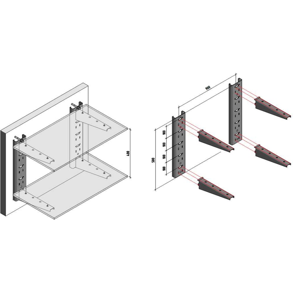 Изображение товара Комплект-1 PREFAB (Стойка крепления кронштейна 500 мм - 2шт. Кронштейн 300 мм - 4шт.) CN-1-PRF