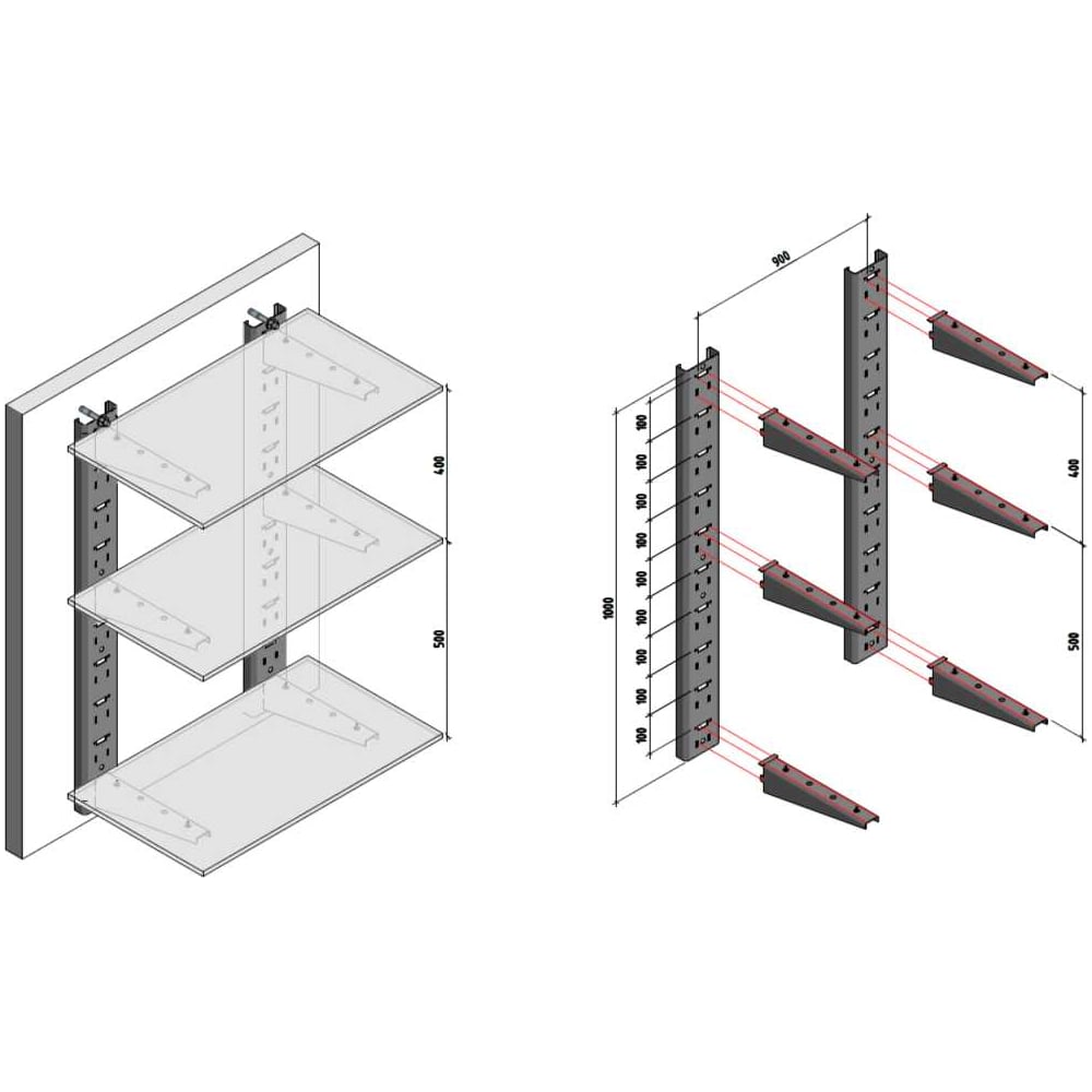 Изображение товара Стойка крепления CN-3-PRF PREFAB Комплект 1000 мм + кронштейны 500 мм