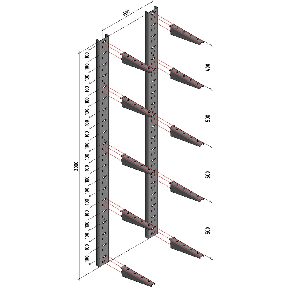 Изображение товара Комплект-5 PREFAB (Стойка крепления кронштейна 2000 мм - 2 шт. Кронштейн 500 мм - 10 шт.) CN-5-PRF