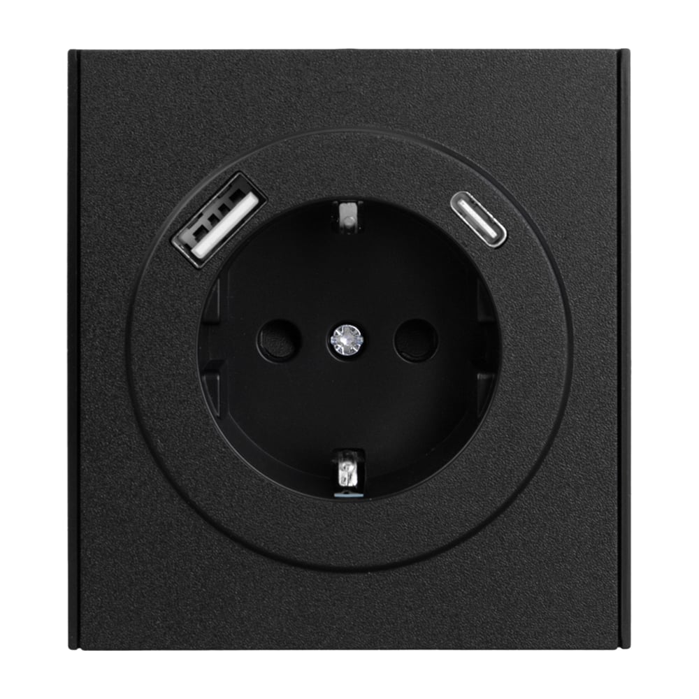 Изображение товара Розетка KRANZ STRONG 1-м с/з с USB A+C 5В/3А антрацит