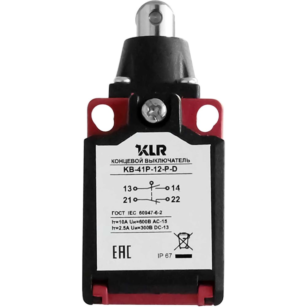 Изображение товара Выключатель концевой KLR KB-41P-12-P-D 1NO/1NC Snap action/10A/600VAC/M16 8800238