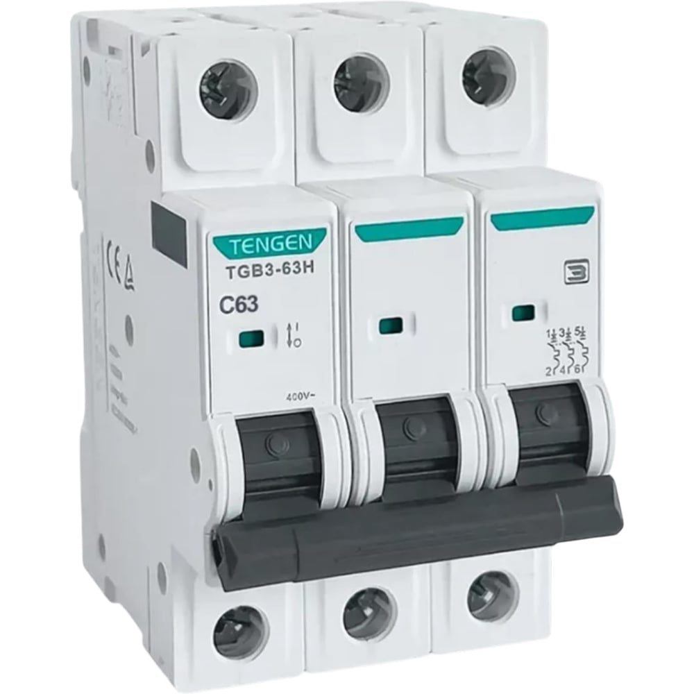 Изображение товара Автоматический выключатель миниатюрный TENGEN TGB3H-63-3PC63 Модульный выключатель 3P 63A C 10kA 3х модуль УТ-00027089