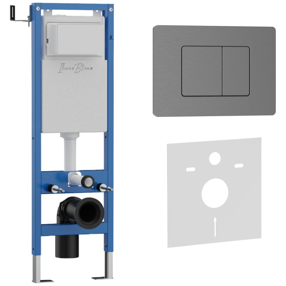 Изображение товара Комплект 2 в 1 IBERICA BLANCA инсталляция 40 см+клавиша смыва вороненая сталь, нержавеющая сталь INOX-C IB.B011.008. IB.001M.118