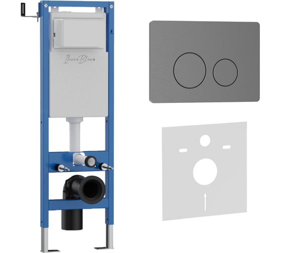 Изображение товара Комплект 2 в 1 IBERICA BLANCA инсталляция 40 см+клавиша смыва вороненая сталь, нержавеющая сталь INOX-O IB.B081.008. IB.001M.818