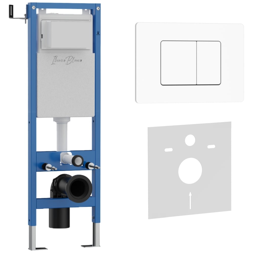 Изображение товара Комплект 2 в 1 IBERICA BLANCA инсталляция 40 см+клавиша смыва белый матовый, нержавеющая сталь INOX-C IB.B011.001.00 IB.001M.111
