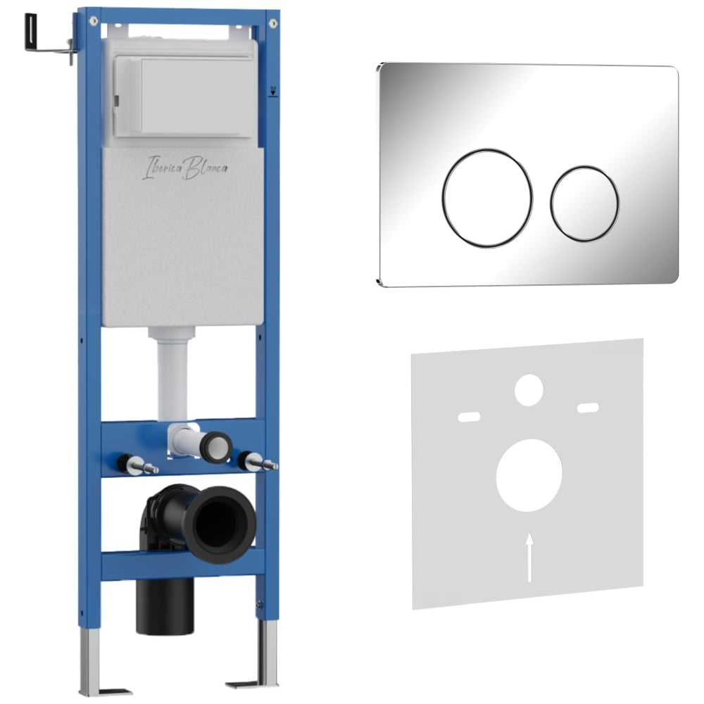 Изображение товара Комплект 2в1 IBERICA BLANCA инсталляция 40 см+клавиша смыва хром глянцевый, нержавеющая сталь INOX-O (IB.B081.003.0 IB.001M.8131