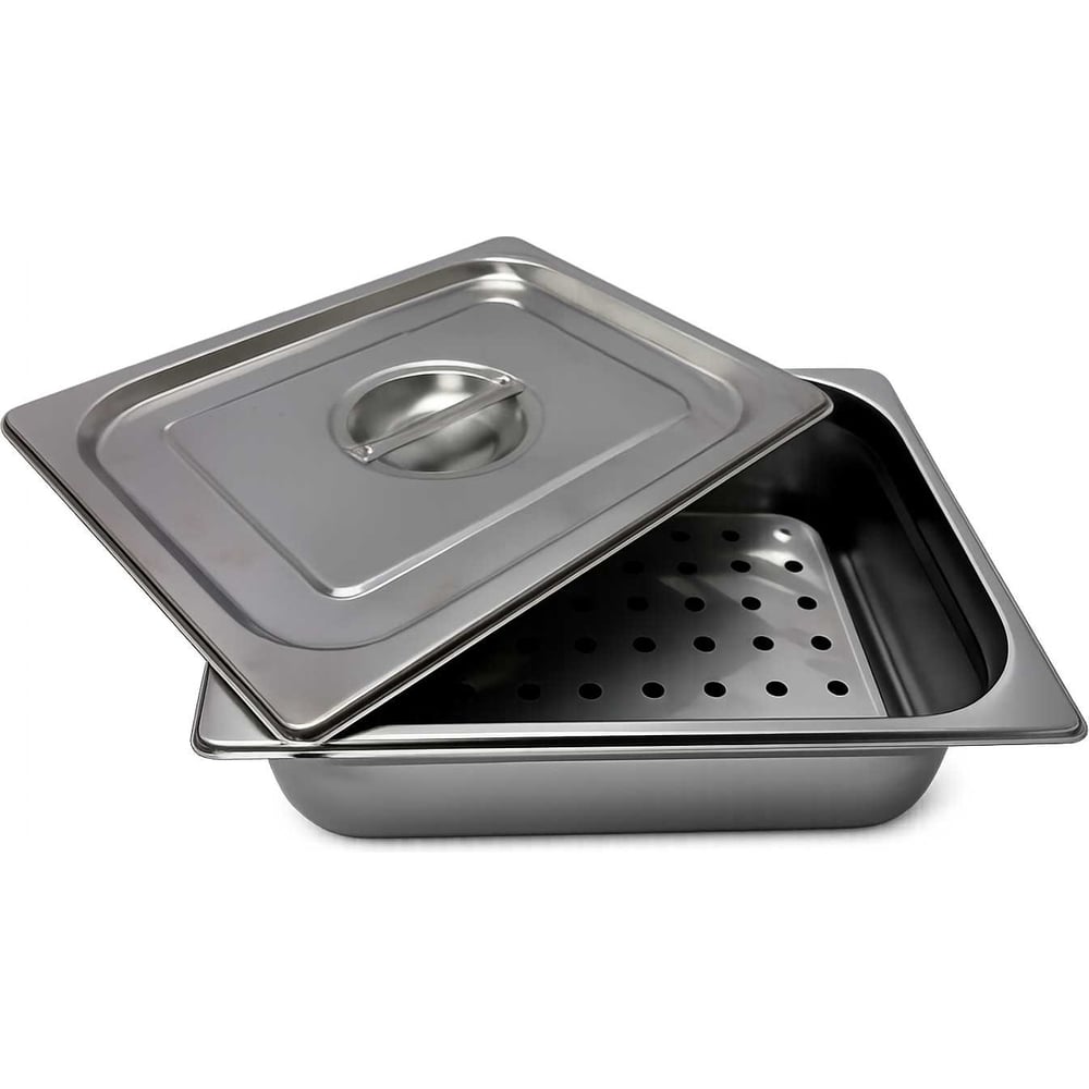 Изображение товара Гастроемкость ТТ-Урал GN 1/2-100 мм с крышкой и дренажом, нержавеющая сталь УТ-00021189+крышка+дренаж