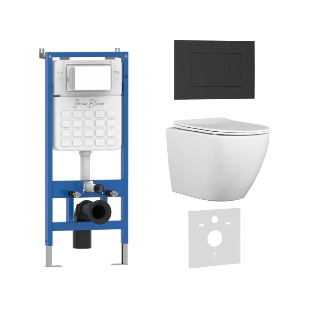 Изображение товара Унитаз-биде безободковый IBERICA BILBAO ALTO 234.1B1 с инсталляцией, черная клавиша