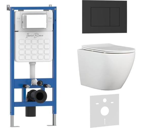 Изображение товара Комплект 3 в 1 IBERICA BLANCA инсталляция, унитаз TORNADO безободковый белый BILBAO ALTO (IB.BLA.234.1B1), клавиша IB001.BLA.234.851