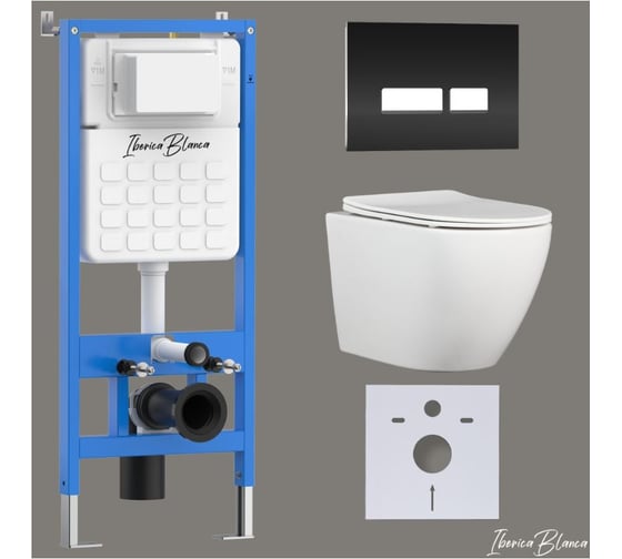 Изображение товара Комплект 3 в 1 IBERICA BLANCA инсталляция, унитаз TORNADO безободковый белый BILBAO ALTO (IB.BLA.234.1B1), клавиша IB001.BLA.234.2211