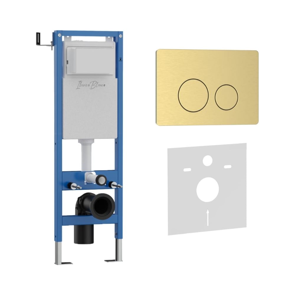 Изображение товара Комплект 2в1 IBERICA BLANCA инсталляция 40 см+клавиша смыва золото матовое, нержавеющая сталь INOX-O (IB.B081.005.0 IB.001M.815