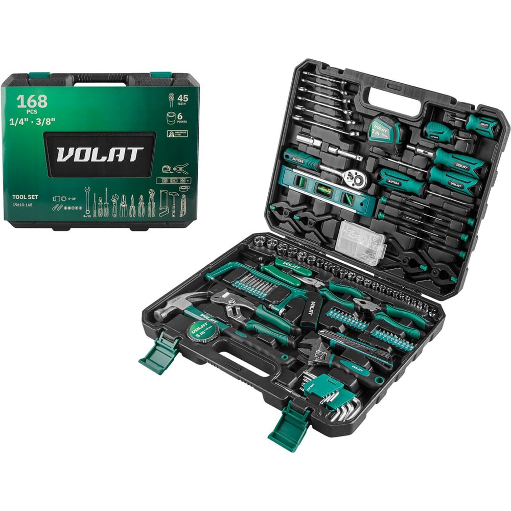 Изображение товара Набор инструментов ВОЛАТ, 1/4", 3/8", 6 граней, 168 предметов 19610-168 ЦЗ-2800518300