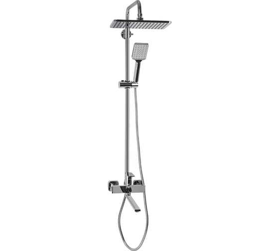 Изображение товара Смеситель + стойка душевая FABIA, тропический душ, с двумя лейками, с длинным изливом, квадратный корпус, хром 9679