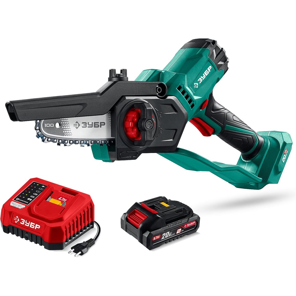 Изображение товара Мини-пила цепная аккумуляторная ЗУБР 20 В, 100 мм шина, 1 АКБ LMS (2 Ач), ПЦА-2010-21 Изображение товара Мини-пила цепная аккумуляторная ЗУБР 20 В, 100 мм шина, 1 АКБ LMS (2 Ач), ПЦА-2010-21