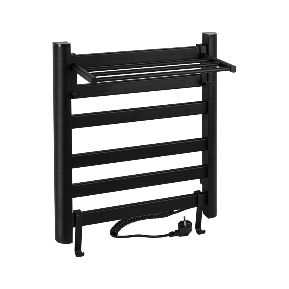 Изображение товара Полотенцесушитель электрический Brimix ЛЕСЕНКА с ПОЛКОЙ, 500х600х270 мм, 5 плоских перекладин, 135 W, из алюминия, черный 08091B