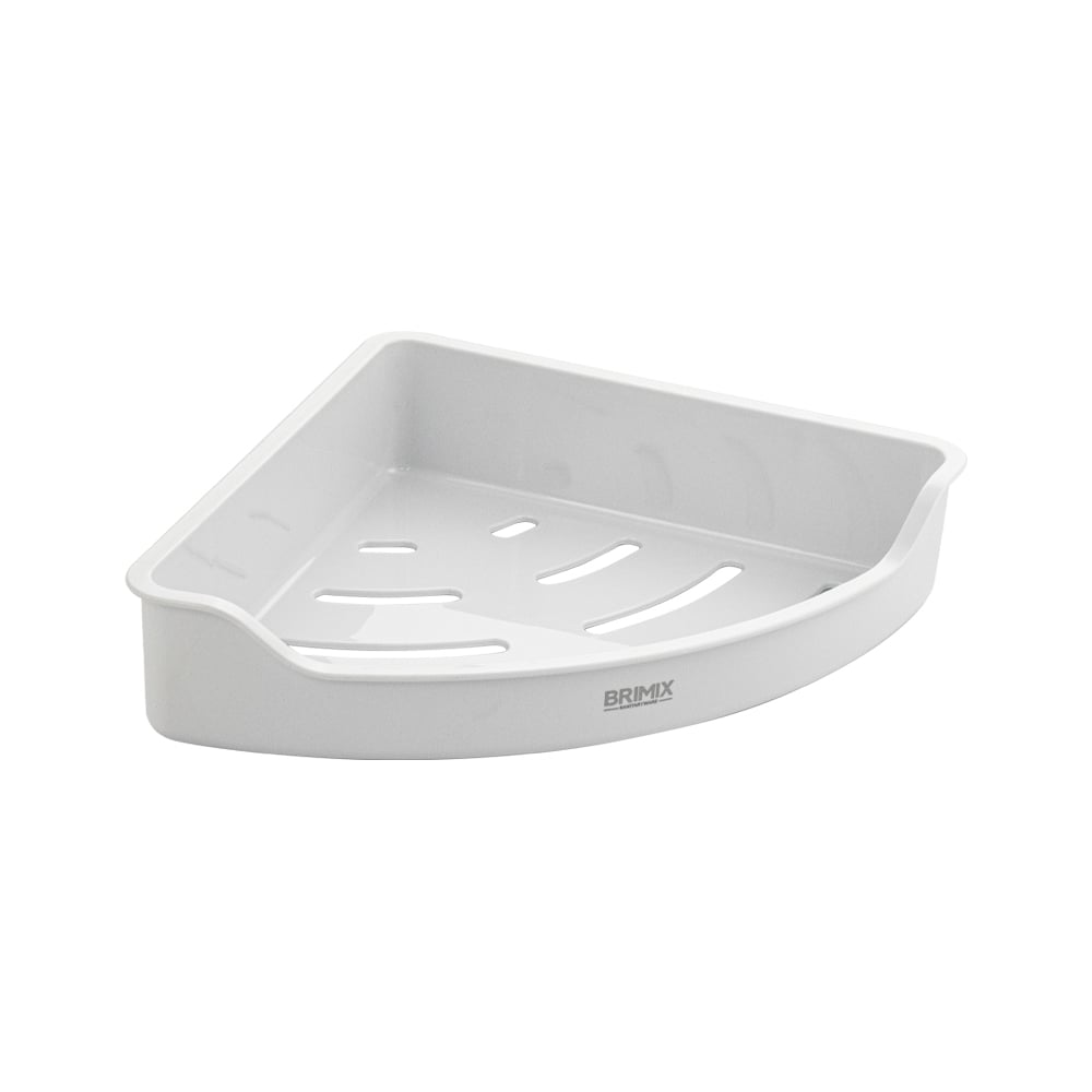 Изображение товара Полочка угловая Brimix закруглённая, одинарная, пластиковая, 22 см из высокопрочного пластика АБС с самоклеющимся крепежом без сверления 5664