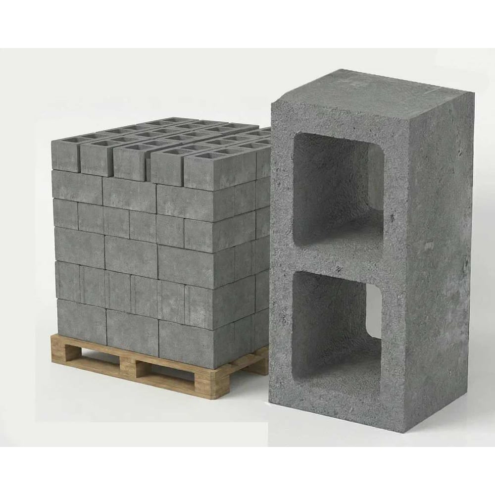 Изображение товара Пескобетонный блок двухпустотный ЯЗСМ, 390x190x188 мм, 1620 штук (22,57 м³) 4640013520858