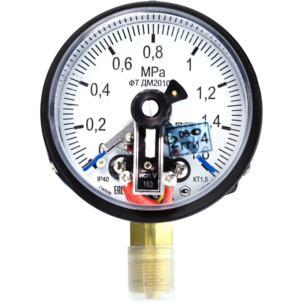 Изображение товара Манометр Физтех, АО ДМ2010ф исп V 0-1,6 МПа кт.1,5 d.100 IP40 G1/2 РШ ПО 4687205623607
