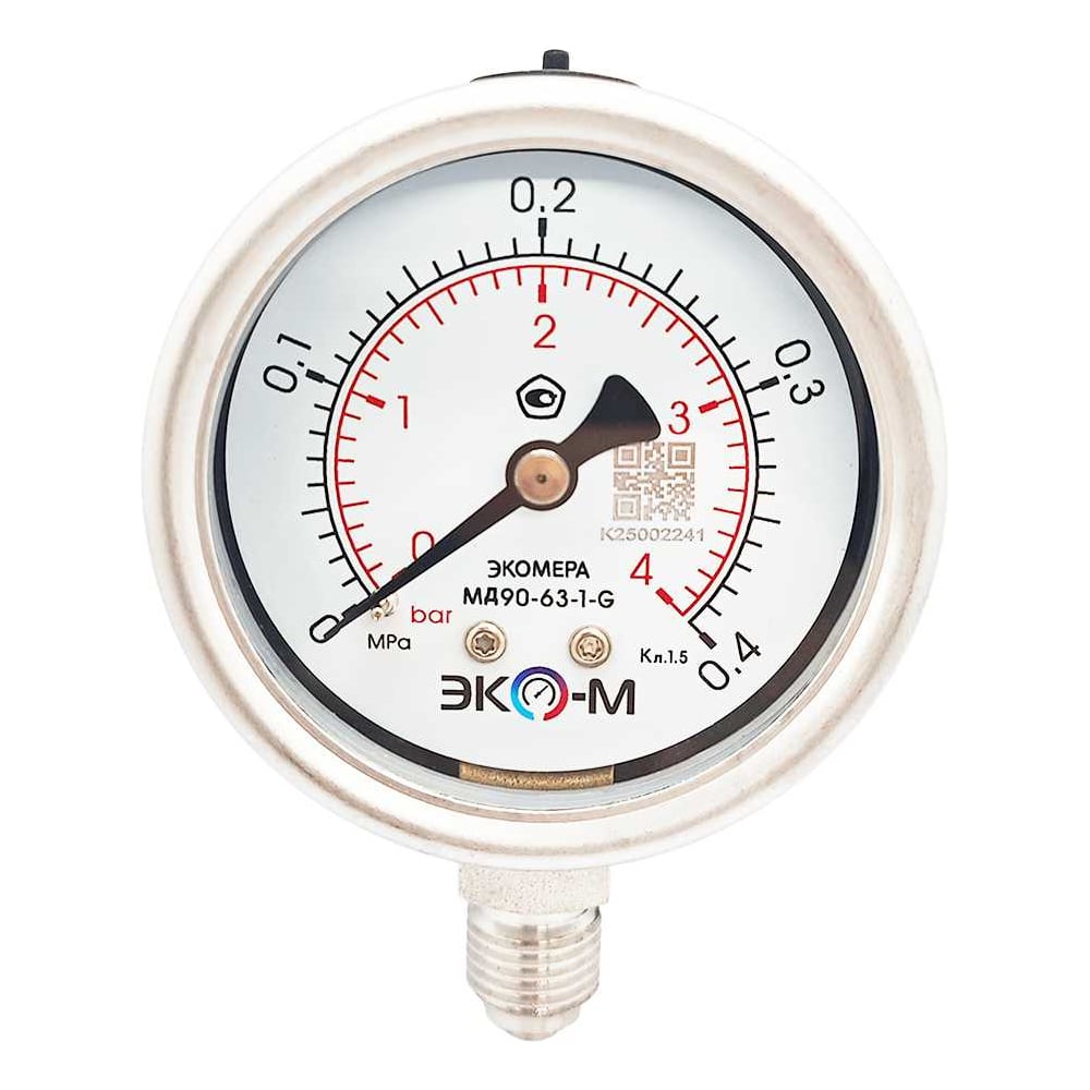 Изображение товара Манометр ЭКО-М МД90-63мм 0..0,4МПа G1/4 (для гидрозаполнения)(ТН ВЭД 9026204000) МД90-63-G-0,4МПа