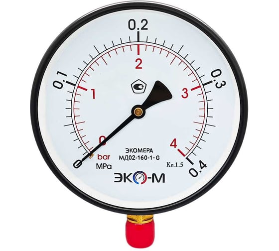 Изображение товара Манометр ЭКО-М МД02-160мм 0..0,4 МПа G1\2(ТН ВЭД 9026204000) МД02-160-G-0,4МПа