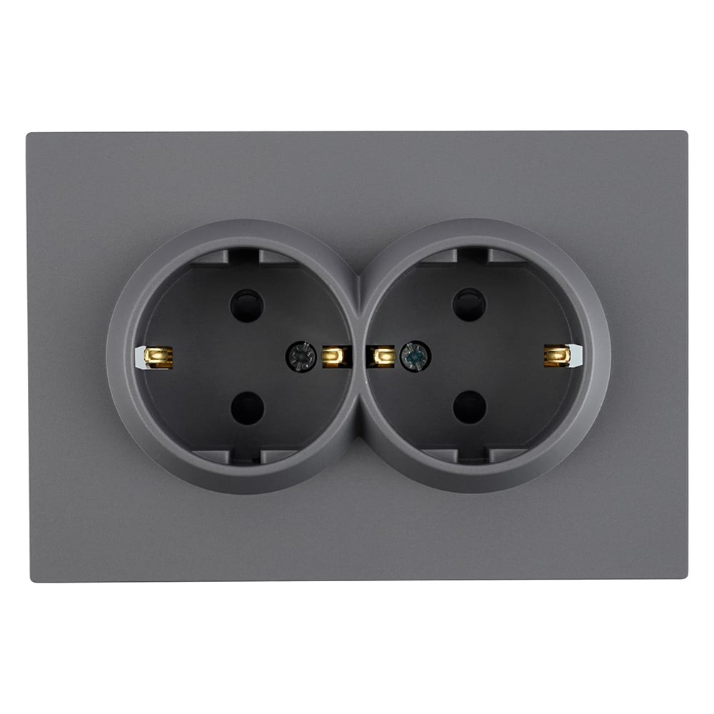 Изображение товара Розетка 2-местная STEKKER с з/ш, с/з, СЗК, 250В, 16А, серия Эмили, RST16-5114-10ZK, платиново-серый, soft touch, 50244 Изображение товара Розетка 2-местная STEKKER с з/ш, с/з, СЗК, 250В, 16А, серия Эмили, RST16-5114-10ZK, платиново-серый, soft touch, 50244