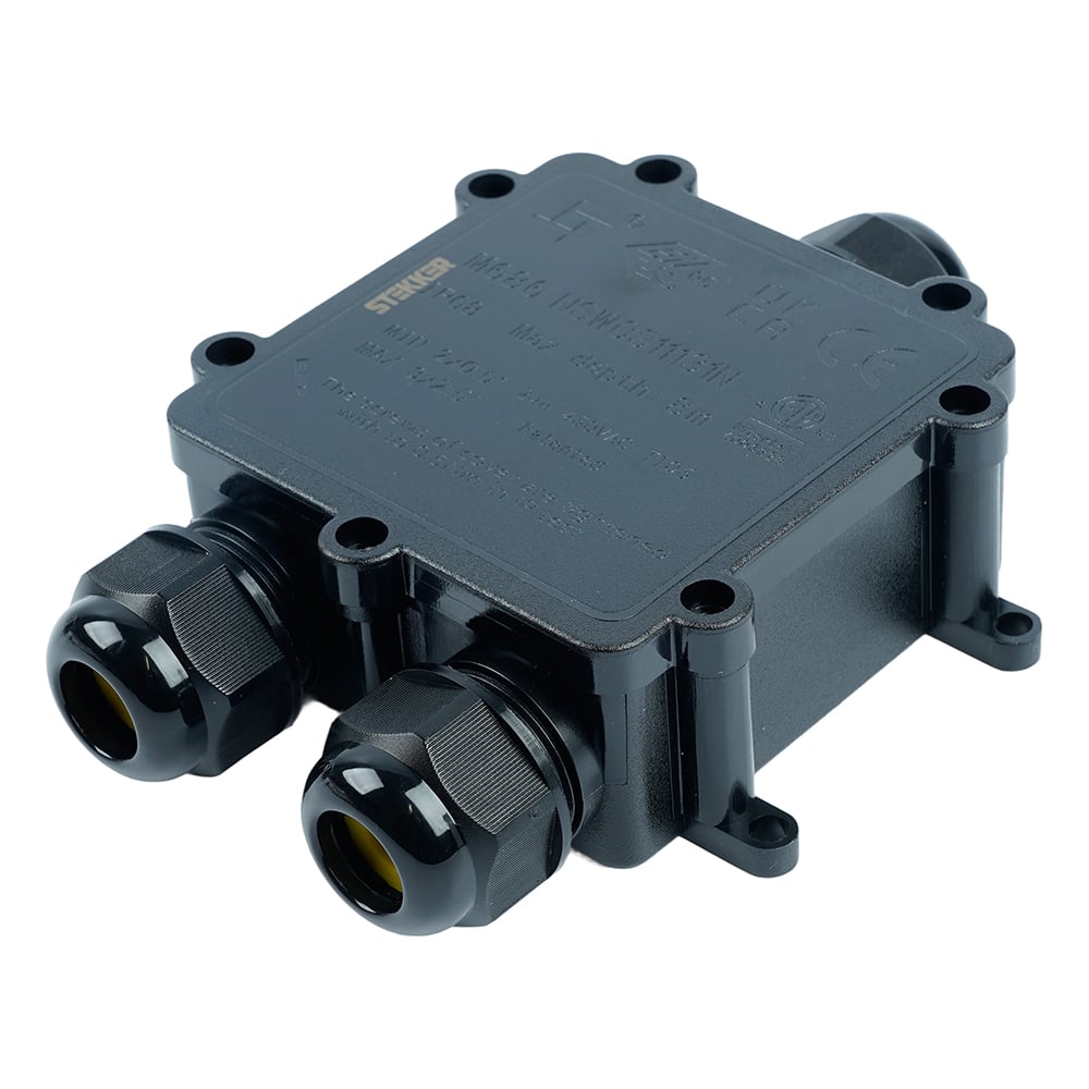 Изображение товара Распределительная коробка STEKKER LD551, количество вводов: 3, поликарбонат, нейлон, цвет черный, размер 130,1х80,5х35,3мм., 50553