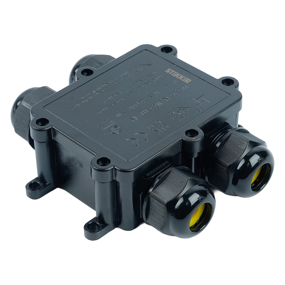 Изображение товара Распределительная коробка STEKKER LD552, количество вводов: 4, поликарбонат, нейлон, цвет черный, размер 114,4х106,7х35,3мм., 50554