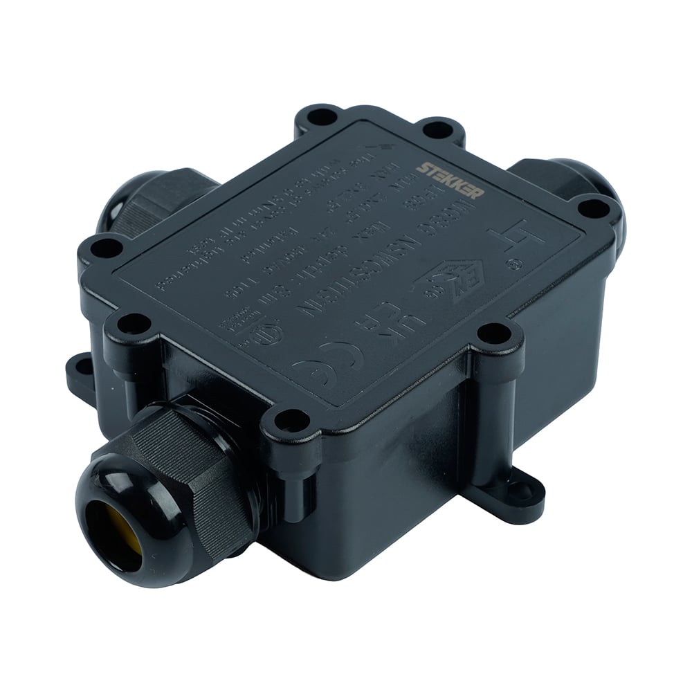 Изображение товара Распределительная коробка STEKKER LD550, количество вводов: 3, поликарбонат, нейлон, цвет черный, размер 126,2х102,8х35,3мм., 50552