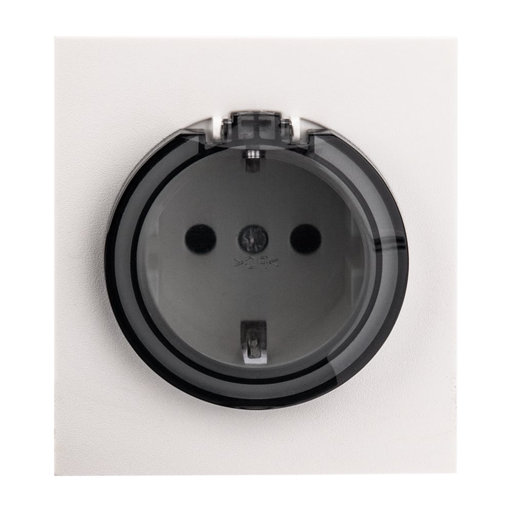 Изображение товара Механизм розетки KRANZ STRONG 1-м с заземлением, со шторками и крышкой 16А жемчуг KR-78-0702-4