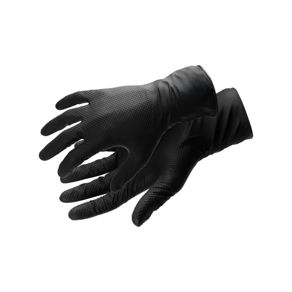 Изображение товара Одноразовые перчатки HOEGERT TECHNIK WUSSOW нитриловые с алмазной текстурой черные (100 шт в упаковке) L HT5K774-L