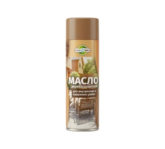 Изображение товара Универсальное масло BotanicЛист для защитной и декоративной обработки древесины и изделий из дерева, бесцветное, аэрозоль 520 мл 4603789370768