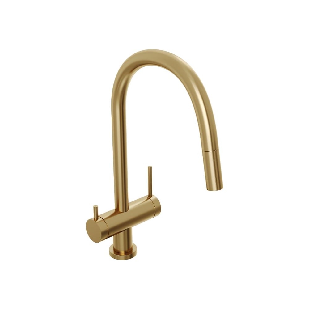 Изображение товара Смеситель Abelsberg Aera для кухни с вытяжным изливом и фильтром, королевское золото