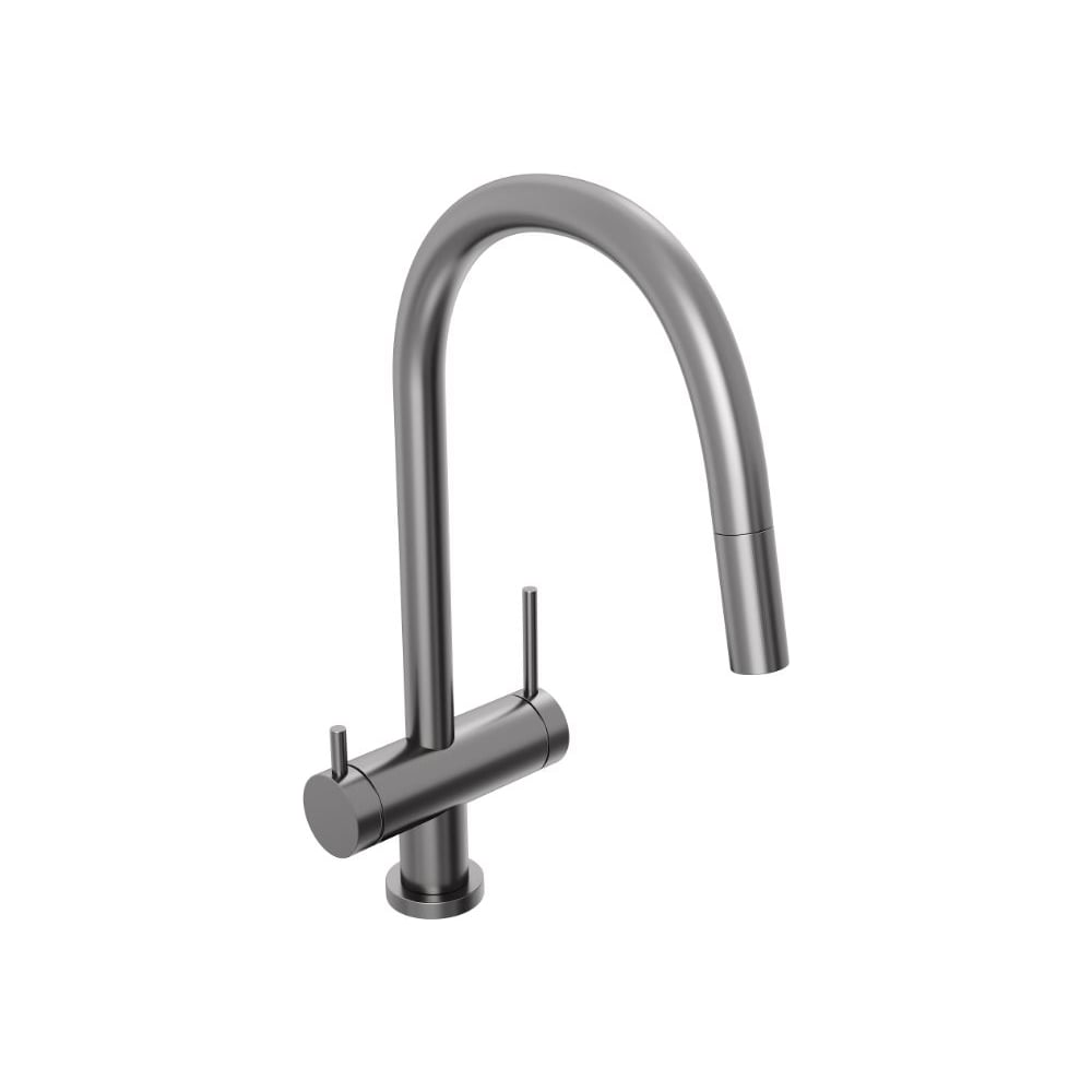 Изображение товара Смеситель для кухни Abelsberg Aera c вытяжным изливом и возможностью подключения фильтра для воды, цвет космическая сталь, PVD покрытие EMF71709GM