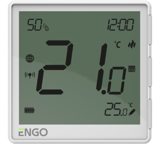 Изображение товара Универсальный терморегулятор ENGO controls белый, с модулем Zigbee, с питанием 230, со встроенным датчиком влажности, с возможностью подключения датчика пола EONE230W