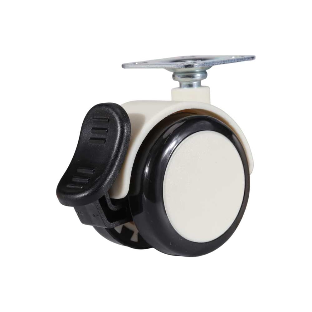 Изображение товара Колесо поворотное Brante D 50 мм на площадке с тормозом обрезиненное белое/черное комплект 2 колеса 659122