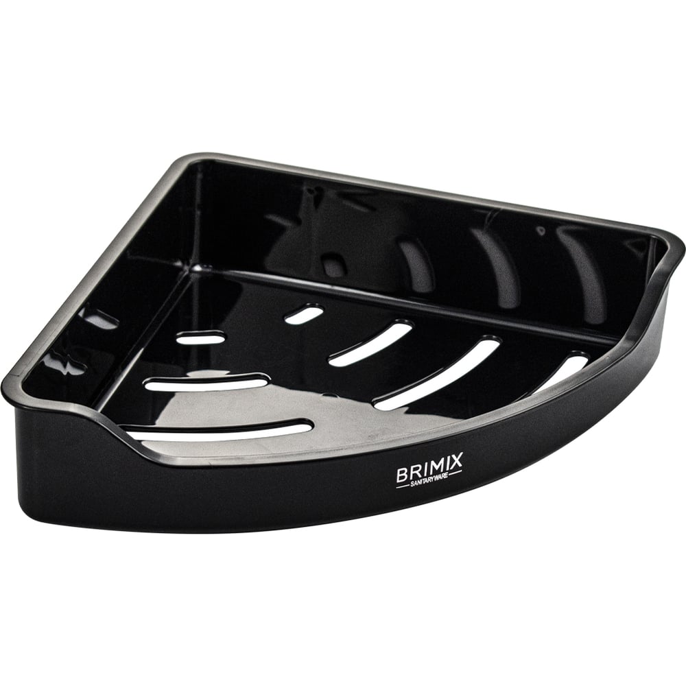 Изображение товара Полочка угловая, пластиковая, из высокопрочного АБС пластика, с самоклеющимся крепежом без сверления, глянцевая, цвет ЧЕРНЫЙ Brimix 5682