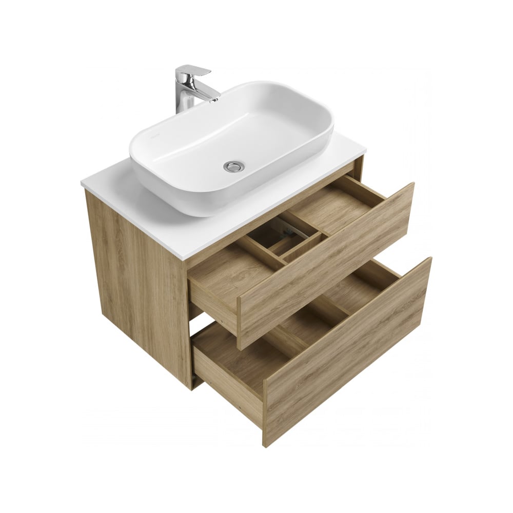 Изображение товара Тумба AQUATON Либерти 75 со столешницей, цвет Дуб Эльвезия/Белый глянец 1A2795V2LYC70