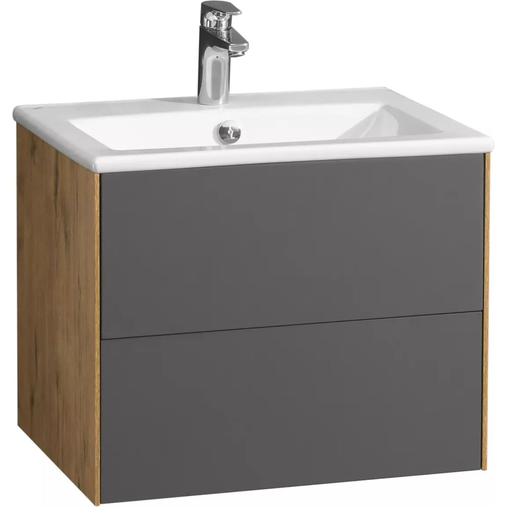Изображение товара Тумба AQUATON Сохо 75 с раковиной Элина 75, цвет Дуб Веллингтон/Графит софт 1A2581V1AJA00